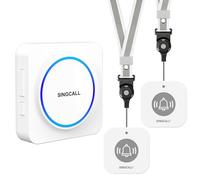 SINGCALL Wireless Portable Caregiver Pager Panic Alarm System Personal Alarm for Elderly/Kids/Pregnant/Patients 32 Chimes & 0-100dB Volume 1 Rechargeable Portable Receiver+ 2 Emergency Call Buttons