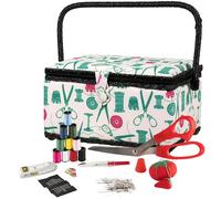 SINGER 07271 Basket with Sewing Notions Kit & Removable Tray-Vintage Spools, Tan