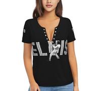 Singer Rock-Presley T-Shirt Womens Tshirt Fashion Graphic Short Sleeve V-Neck Soft Tee Tops Aesthetic Streetwear Black 2XL