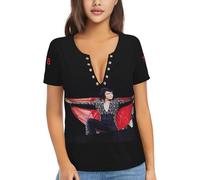 Singer Rock-Presley T-Shirt Womens Tshirt Fashion Graphic Short Sleeve V-Neck Soft Tee Tops Aesthetic Streetwear Black 2XL