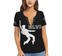 Singer Rock-Presley T-Shirt Womens Tshirt Fashion Graphic Short Sleeve V-Neck Soft Tee Tops Aesthetic Streetwear Black 2XL