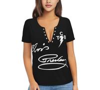 Singer Rock-Presley T-Shirt Womens Tshirt Fashion Graphic Short Sleeve V-Neck Soft Tee Tops Aesthetic Streetwear Black 2XL