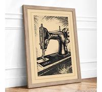 Singer Sewing Machine Vintage Framed Wall Art Print A1 (84.1×59.4cm) Oak, Wall Decor for Living Room, Bedroom, Office & Home, Ready to Hang, Art Gift