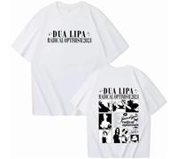 Singer T-shirt Dua T-shirt Lipa Unisex Cotton T-shirt Round Neck Short Sleeve Pop Music Shirt Fan Gift XS-3XL-White||S