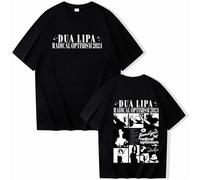 Singer T-shirt Dua T-shirt Lipa Unisex Cotton T-shirt Round Neck Short Sleeve Pop Music Shirt Fan Gift XS-3XL-Black||M