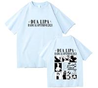 Singer T-shirt Dua T-shirt Lipa Unisex Cotton T-shirt Round Neck Short Sleeve Pop Music Shirt Fan Gift XS-3XL-Aqua blue||XS