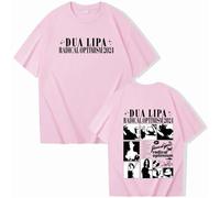 Singer T-shirt Dua T-shirt Lipa Unisex Cotton T-shirt Round Neck Short Sleeve Pop Music Shirt Fan Gift XS-3XL-Pink||XS