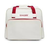 Singer Universal Sewing Machine Tote Bag | Cream/Red Carrying Case for Portable Sewing Machines and Sergers, Dimension- 18 x 10 x 13 in, Padded Handles, Full Zip Closure, Large Storage Pocket