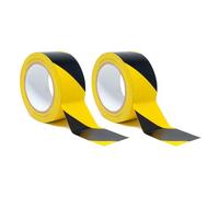 SINGHAL 2 Pack Hazard Tape | 50mm Wide (2") x 14m Length - High Visibility Black and Yellow Diagonal Stripes | All-Weather, Indoor Outdoor Any Surface: Carpet, Tile, Wood, Stone, Concrete, Metal