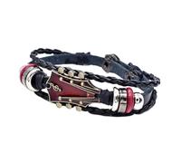 SingHao Guitar Leather Bracelet for Woman,Men L/eather B/racelet,Mens Le/ather Br/acelets,Punk Rock G/uitar Bra/celet for Men,Brac/elet for Men,Guitar Bracelet Men,Leather Bracelets for Women(Red)