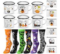 Singhoow 18 Pcs Teacher Appreciation Gifts Set for Women Enamel Mugs Makeup Bags Socks for Teacher's Day, As shown in the picture, Halloween