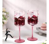 Singhoow 2 Pack Bow Wine Glasses Pink Coupe Bow Red Wine Glasses 16 oz Delicate and Elegant Decorative Coquettish Container for Weddings Birthdays High-end Crystals