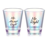 Singhoow 2 Pcs Gifts for Gay Couples Shot Glasses Set 1.7oz Mr Right Mr Always Right Iridescent Drinking Glassware with Base for Christmas Gay Men Anniversary Wedding Engagement Birthday Gift