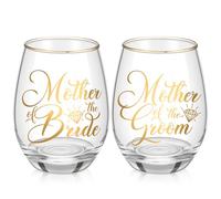 Singhoow 2 Pcs Mother of the Bride and Groom Gifts Wine Glasses Drink Cup 15 Ounce Stemless Wedding Toasting Glass Tumbler Wedding Proposal Gift for Mother