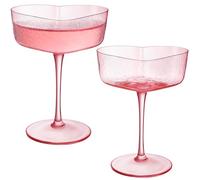 Singhoow 2 Pcs Valentine's Day Heart Shaped Goblet 20 oz Pink Martini Glasses Cocktail Cups for Wedding Anniversary
