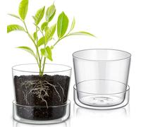 Singhoow 2 Sets 6 Inch Glass Planter with Drainage Hole and Tray Indoor Clear Plant Pots with Saucer Modern Decorative Orchid Glass Pot for Outdoor Flower Plants