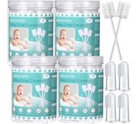 Singhoow 200 Pieces Baby Tongue Cleaner Disposable Infant Oral Cleaner with 4 Pieces Finger Toothbrush Soft Gauze Baby Mouth Newborn for Tooth Mouth Dental Care(Blue)