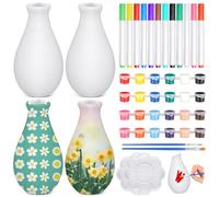 Singhoow 4 Set Paint Your Own Porcelain Paint Vase Art Craft Project White Ceramic Painting Kit for Adults Porcelain Vase Decorating Kit with Art Supplies DIY Craft Home Decor(Stylish)