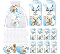 Singhoow 50 Pcs Baby Shower Bottle Opener Bulk Favor for Guests Magnetic Handheld Bottle Opener with Thank You Tags Drawstring Bags for Baby Shower Baptism Souvenir(Bear)
