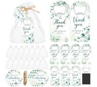 Singhoow 50 Sets Wedding Magnetic Bottle Openers Bulk Eucalyptus Bridal Shower Favors Handheld Thank You Bottle Opener Gifts for Guest with Tags Drawstring Bag for Wedding Baby Shower Souvenir