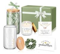 Singhoow 6 Pcs Godmother Proposal Gift Set, Will You Be My Godmother Gift Box, 12oz Glass Cup, Necklace & Scented Candle from Godchild for Baptism Mother’s Day Birthday(English,Sage Green)