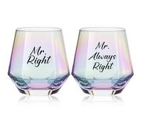 Singhoow Christmas Gay Couple Gifts Mr Right & Mr Always Right Rainbow Whiskey Glasses Set 10oz Iridescent Diamond Shaped Glasses for Gay Couple Anniversary Wedding Engagement Birthday Gift