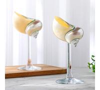 Singhoow Conch Shell Wine Glasses Wedding Wine Cup Martini Goblet Cocktail Drinkware Drinking Stemware for Valentine Birthday Wedding Bridesmaids Anniversary Party(White Conch,Clear Base,2 Pcs)