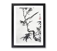 Singing Bird On A Branch By Kawanabe Kyosai Asian Japanese Framed Print | A2 Black Framed Wall Art | Ready to Hang | Asian Nature Picture | Living Room Bedroom Lounge Office