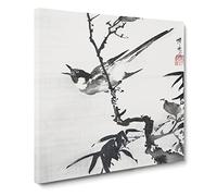 Singing Bird on a Branch by Kawanabe Kyosai Canvas Print | Gallery Wrapped 30mm Frame Wall Art | 14x14 inches | Ready to Hang | Modern Animals Picture | Living Room Bedroom Lounge Office