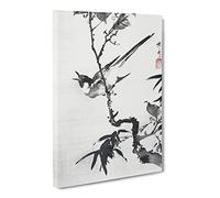 Singing Bird On A Branch By Kawanabe Kyosai Canvas Print | Gallery Wrapped 30mm Frame Wall Art | 30x20 inches | Ready to Hang | Asian Animals Picture | Living Room Bedroom Lounge Office