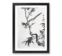 Singing Bird on a Branch by Kawanabe Kyosai Framed Print | A2 Black Framed Wall Art | Ready to Hang | Modern Nature Picture | Living Room Bedroom Lounge Office