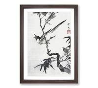 Singing Bird on a Branch by Kawanabe Kyosai Framed Print | A2 Walnut Framed Wall Art | Ready to Hang | Modern Nature Picture | Living Room Bedroom Lounge Office