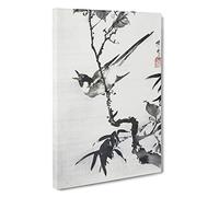 Singing Bird on a Branch by Kawanabe Kyosai Painting Canvas Print | Gallery Wrapped 30mm Frame Wall Art | 30x20 inches | Ready to Hang | Contemporary Animals Picture | Living Room Lounge Office