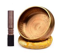Singing Bowl,HUIOP Tibetan Singing Bowl Set with 20.5cm/ 8inch Large Handmade Metal Sound Bowl & Soft Cushion(Random Color Delivery) & Wooden for Meditation Sound Chakra Healing Yoga Relaxation,Buddhi