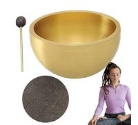 Singing Bowl, Singing Set Mallet, 1.57x0.91 Inches, Handcrafted Spiritual Sound Bowls, Calming Tibetan Design, Velvet Cushion Base for Desktop Meditation and Relaxation, Gold