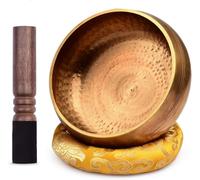 Singing Bowl, Tibetan Singing Bowl Set with 20.5cm/ 8inch Large Handmade Metal Sound Bowl & Soft Cushion(Random Color Delivery) & Wooden for Meditation Sound Chakra Healing Yoga Relaxation,B