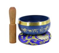 Singing Bowls Set Silent Mind Singing Bowl Set Blue Color Design With Dual Surface Mallet And Silk Cushion Promotes Peace(9.5CM)