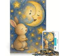 Singing Bunny And Moon Watercolor Jigsaw Puzzles 1000 Pieces for Teenagers Thought Toy Shared Fun Precise Edge Santa Wish Item 38x26cm