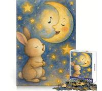 Singing Bunny And Moon Watercolor Jigsaw Puzzles 1000 Pieces for Teenagers Thought Toy Shared Fun Precise Edge Santa Wish Item 38x26cm