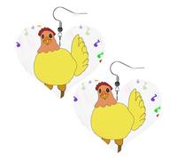 singing hen Prints Leather Heart earrings Pendant Stylish and light Lightweight Dangle for Women Girls, One Size, Leather, No Gemstone