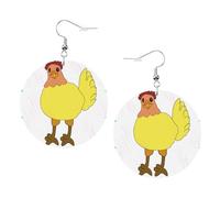 Singing Hen Prints Leather Round Earrings Pendant Stylish And Light Lightweight Dangle For Women Girls, One Size, Leather, No Gemstone
