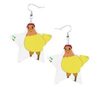 singing hen Prints Leather star earrings Pendant Stylish and light Lightweight Dangle for Women Girls, One Size, Leather, No Gemstone