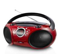 SINGING WOOD 030B Portable CD Player Boombox with Bluetooth for Home AM FM Stereo Radio, Aux Line in, Headphone Jack, Supported AC or Battery Powered (Firemist Red)