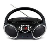 SINGING WOOD 030C Portable CD Player Boombox AM FM Analog Tuning Radio, Aux Line in, Headphone Jack, Foldable Carrying Handle (Black with a Touch of Grey Rims)