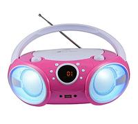 SINGING WOOD CD Player Boombox CD/CD-R/CD-RW, Portable w/Bluetooth, USB, AM/FM Radio, AUX-Input, Headset Jack, Foldable Carrying Handle and LED Light (Kitty Pink)