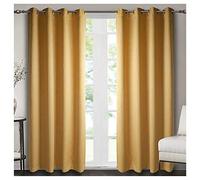 Singinglory Blackout Curtains Faux Linen Thermal Insulated One Pair Pencil Pleat with Tie Backs Curtains for Bedroom & Living Room Ochre 90"x90"