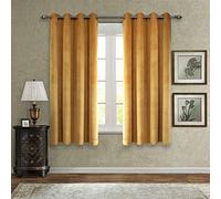 Singinglory Blackout Curtains Velvet Curtains Pencil Pleat 2 Panels with 2 Tiebacks Thermal Eyelet Curtain for Bedroom & Living Room Yellow 66"x72"