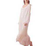 SINGINGQWEEN Vintage Victorian Nightgown Long Sleeve Nightgown for Women Sleepwear, white, XL
