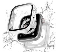 Singiuzoo 2 in 1 Waterproof Case for Apple Watch Series 9 8 7 41mm, Straight Edge PC Front & Back Bumper with Tempered Glass Screen Protector 360 Protective Cover for iWatch (41mm, White)