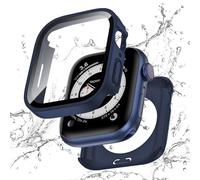 Singiuzoo 2 in 1 Waterproof Case for Apple Watch Series SE 6 5 4 44mm, Straight Edge PC Front & Back Bumper with Tempered Glass Screen Protector 360 Protective Cover for iWatch (44mm, Blue)